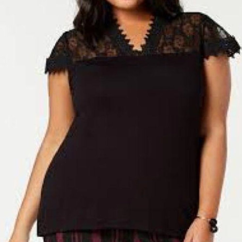 INC International Concepts Deep Black Lace Neckline Shirt